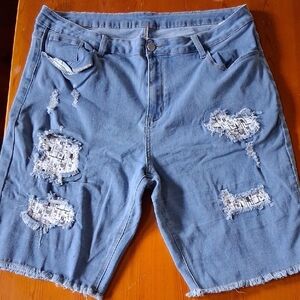 Distressed Blue Jean Shorts
